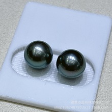 8-9mm海水珍珠对珠 18K白金耳针大溪地耳钉 正圆光泽度好几乎无暇