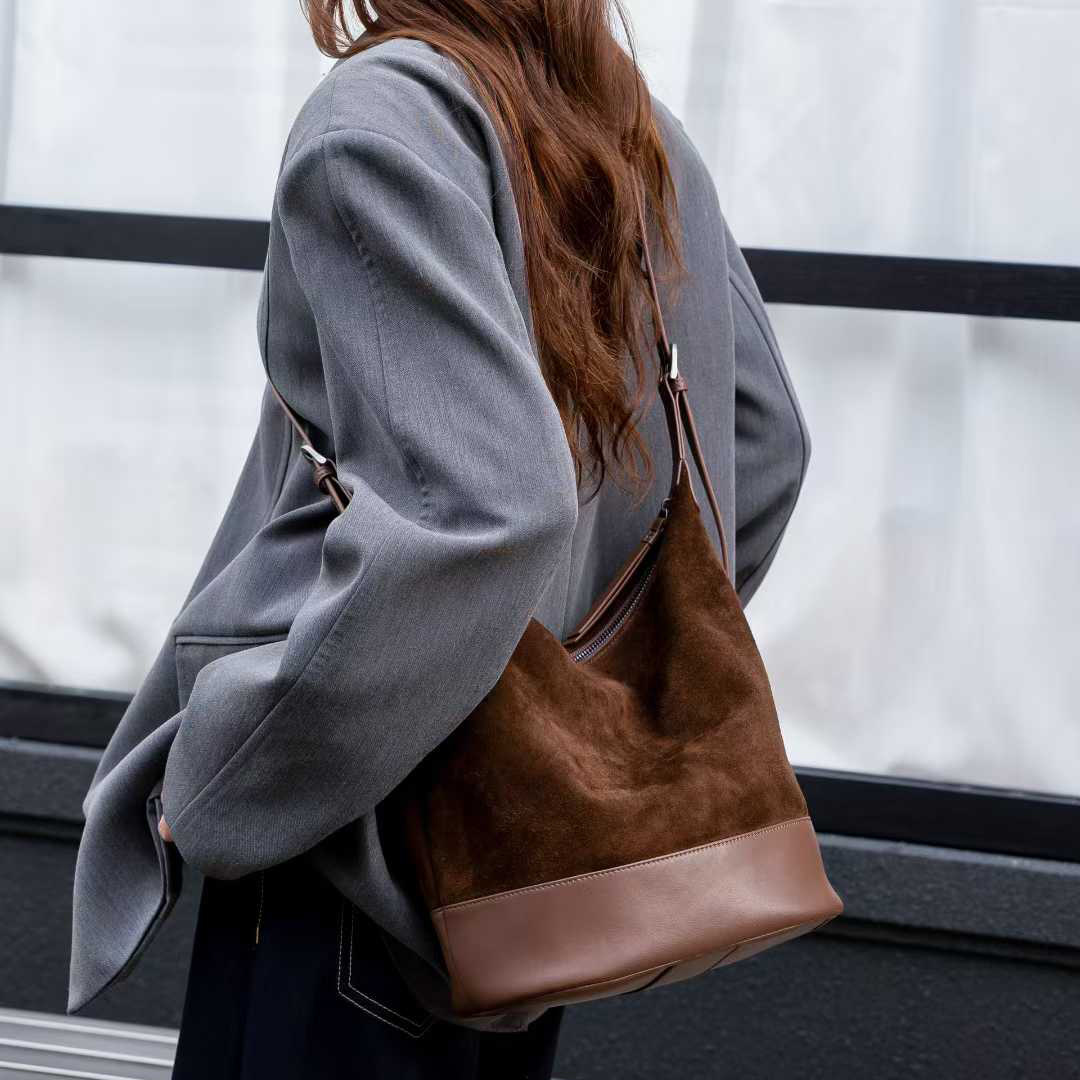 Borsa a secchiello in camoscio da donna grande borsa a spalla_voghion.com