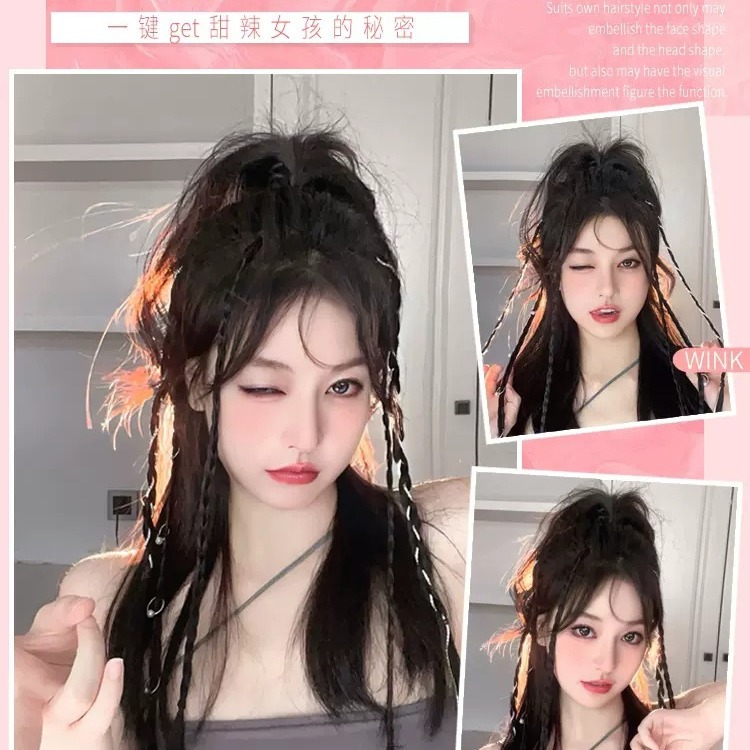 Perruca trenzada chica caliente trenzada sucia cola de caballo y2k dulce y cool torsión trenzada boxeo trenzada clip de pelo trenzada falsa trenzada