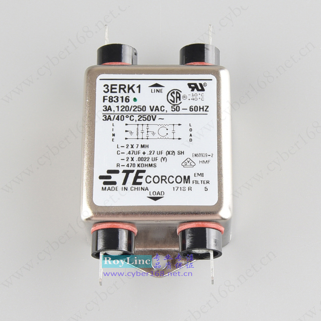 3ERK1 RK系列F8316 1-1609036-7 Corcom 3A VDE UL CSA单相滤波器
