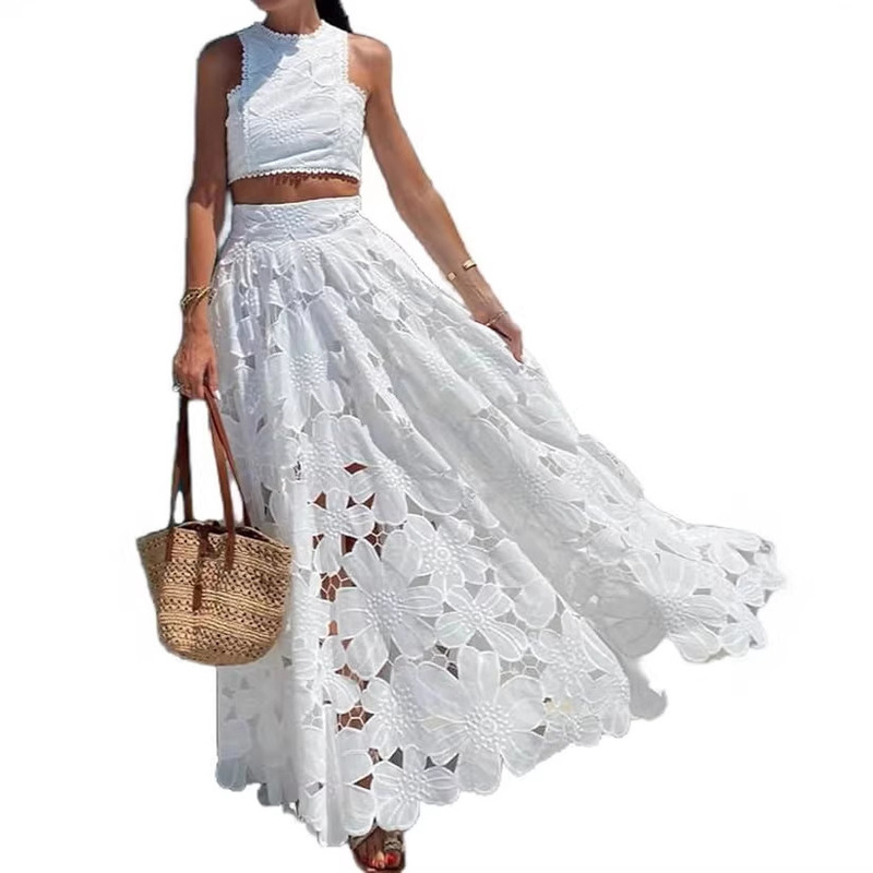 2696 Foreign Trade Independent Website New Style European and American Casual Lace Hollow-Out Tank Top + Skirt Two-Piece Set 2696 Foreign Trade Independent Website New Style European and American Casual Lace Hollow-Out Tank Top + Skirt Two-Piece Set