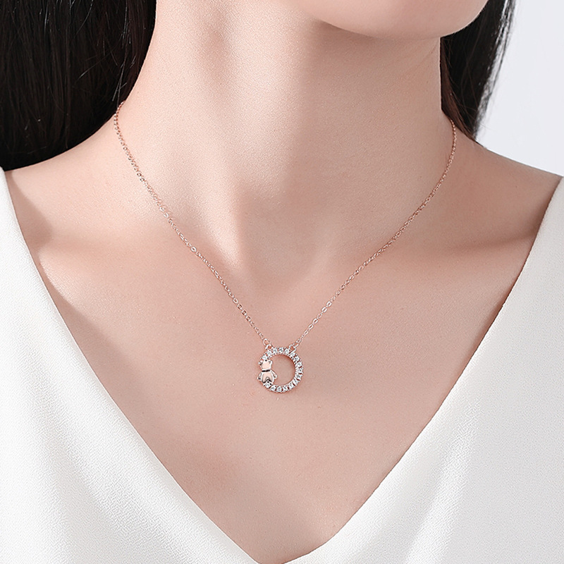 S925 Internet celebridad clavícula Collar para mujeres Corea del Sur primavera y verano nuevo oso redondo lindo temperamento hermoso animal collar