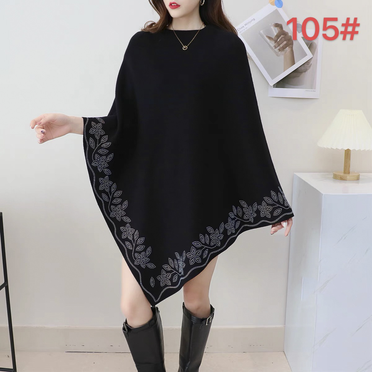 Nuevo rhinestone caliente fuera del cuello de la camisa del Batwing pin camisa de las mujeres pullover temperamento diosa estilo adelgazante versátil primavera y otoño chal exterior