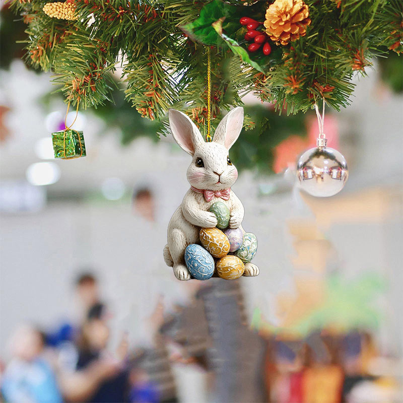 Colgante transfronterizo nuevo huevo de conejo de Pascua colgante acrílico 2D colgante mochila colgante hogar