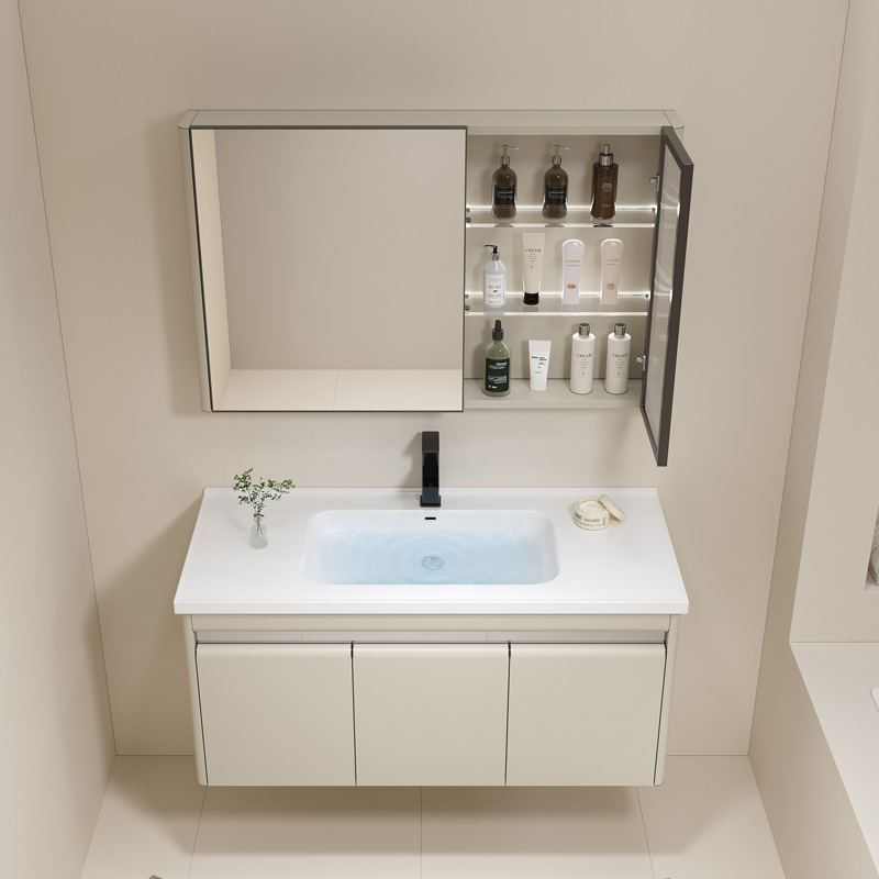 Armario de baño de acero inoxidable 304 baño lavabo gabinete combinación lavabo de cerámica lavado de cara piscina de manos espejo cosmético gabinete