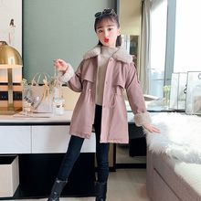 女童冬装外套加厚派克服2020新款韩版加绒皮衣儿童洋气中长款棉衣