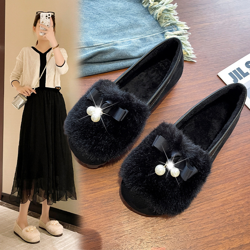 Plus Size Women's Shoes 41 to 43 Wide Fat Feet Autumn and Winter Outer Wear Slip-On Maternity Shoes Women's Flats Flats Shoes