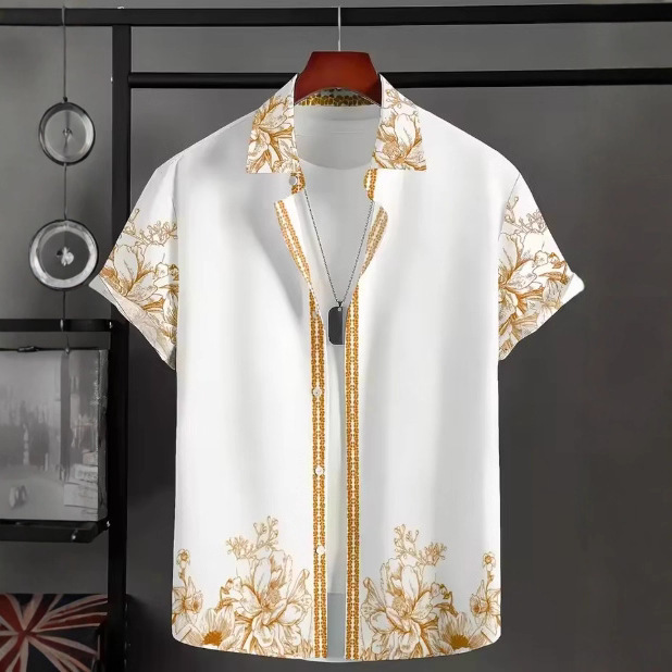 Summer Hawaiian Retro Floral Print Men's Short-Sleeve Women's Shirt Beach Shirt with Turn-Down Collar Casual Button-Up Shirt Summer Hawaiian Retro Floral Print Men's Short-Sleeve Women's Shirt Beach Shirt with Turn-Down Collar Casual Button-Up Shirt