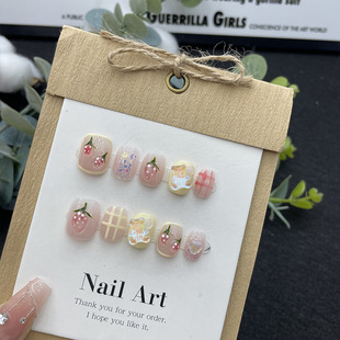 2024 New style wear nail French high-grade short nail cartoon wear removable fake nail patch