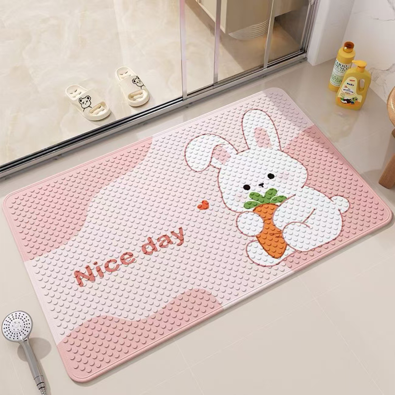 Patterned Non-Slip Bathroom Mat for Home Use, Shower Room, Children's Bath, Waterproof, Anti-Fall Floor Mat with Suction Cups