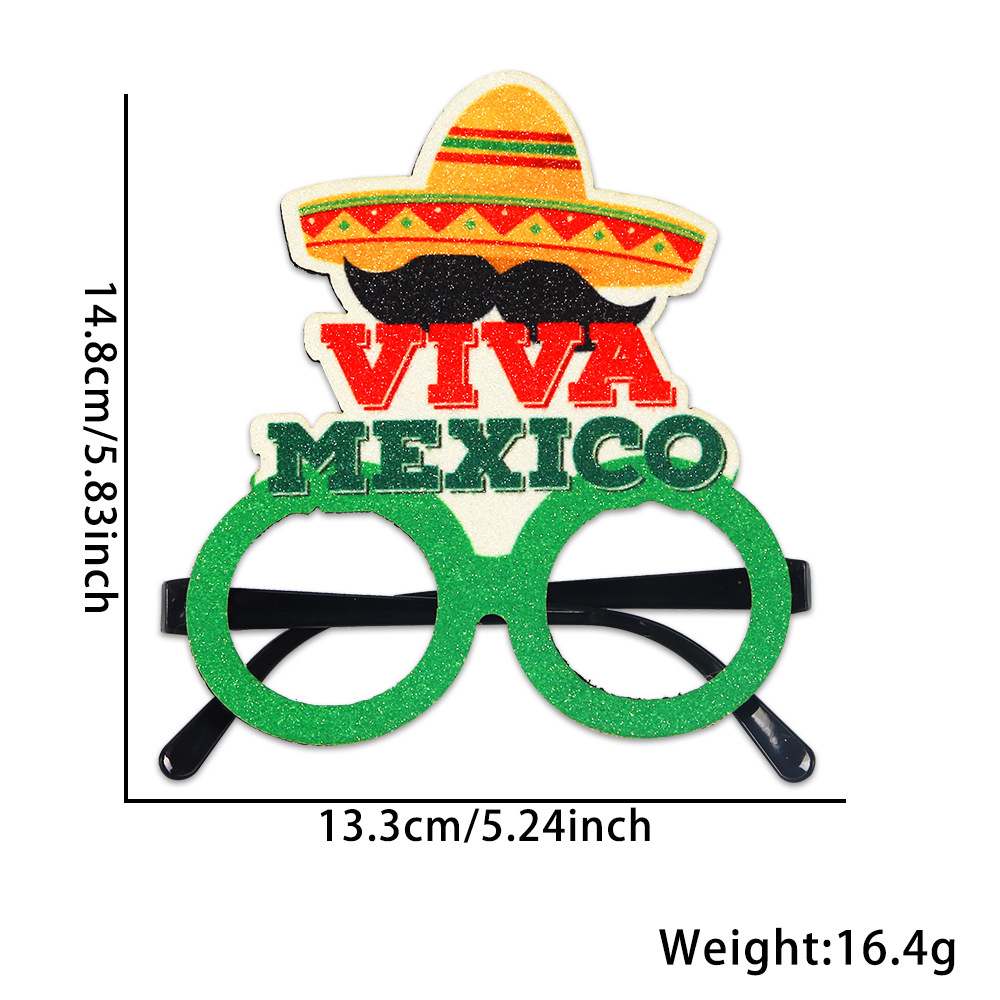 Nuevas gafas temáticas del Día Nacional de México Decoración de la fiesta del Día de la Independencia Bandera de México Marco de gafas de cactus