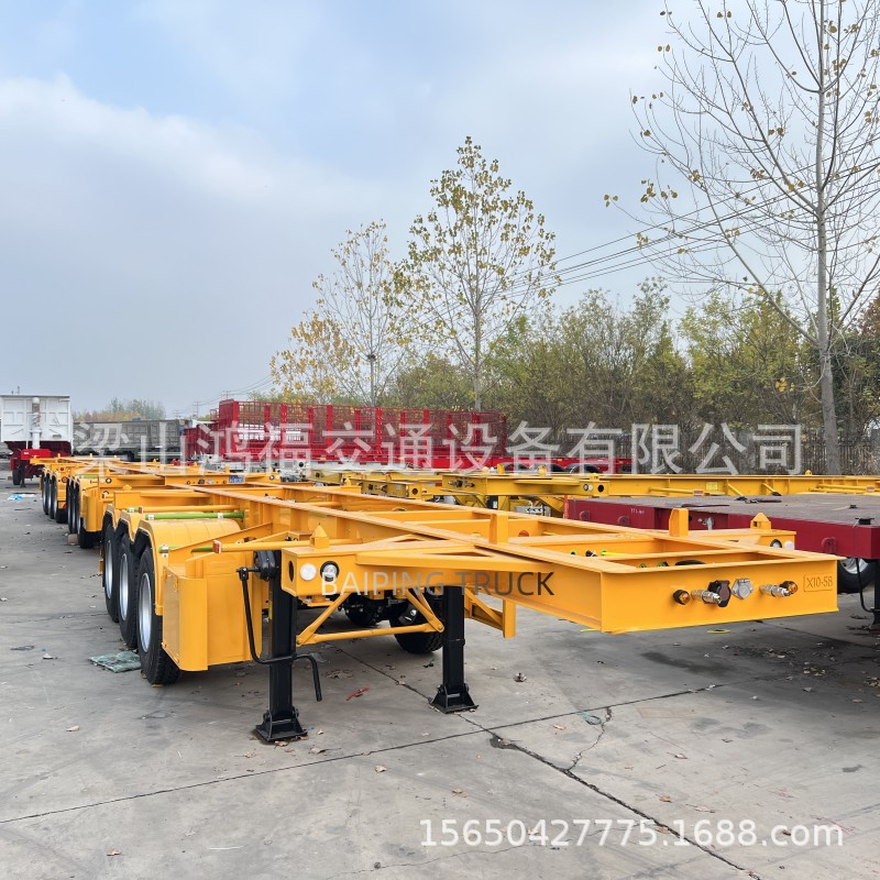 Exit three -axis container skeleton semi -trailer skeleton low flat…