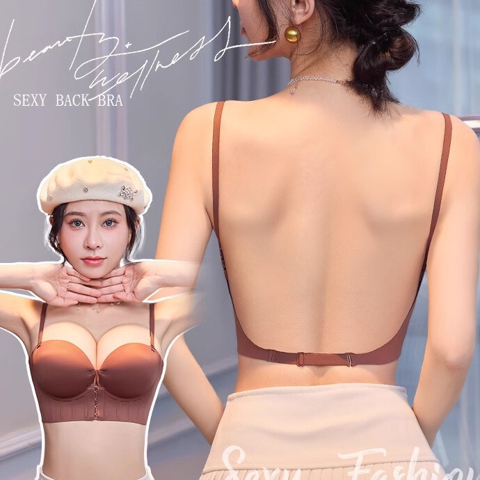 Large Backless Underwear Women's Small Chest Push-up Large Thickened 8cm Front Buckle U-shaped Beautiful Back Integrated Extra-expansion Bra for Summer
