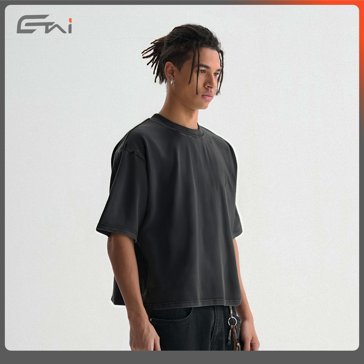 ETAI Hombre| Marca de moda transfronteriza agujero box corto ancho camiseta hombre alta calidad pesada lavado de algodón hecho vieja manga corta