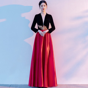 Big Choir Costume Women's Long Dress Temperament Host Conductor Evening Dress Atmospheric Red Song Recitation Competition Costume