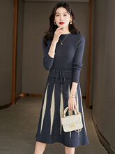针织连衣裙女2023秋冬季中长款过膝气质内搭收腰显瘦配大衣毛衣裙