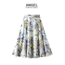 复古油画半身裙女夏2024新款大码a字裙中长款高腰碎花长裙6612-3