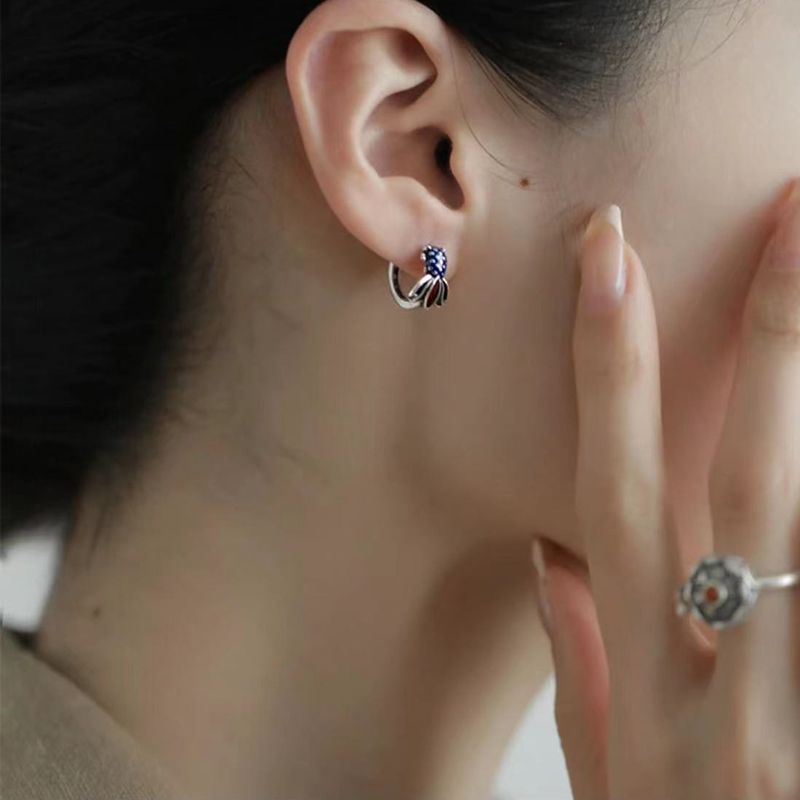 琺瑯耳飾小眾復古藍色錦鯉耳扣耳環百搭國風設計感女燒藍