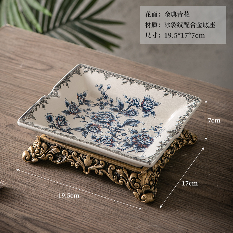 美式陶瓷复古烟灰缸（金典青花寸图）