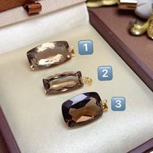 18k金扣头镶嵌天然茶晶高级百搭吊坠全净直播供货一件代发