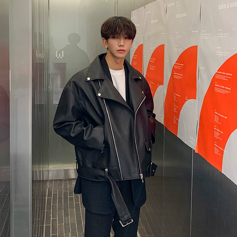 Осенний Молодежный велосипедный костюм MYQ, кожаный мужской модный красивый повседневный кожаный пиджак, приталенная Корейская куртка