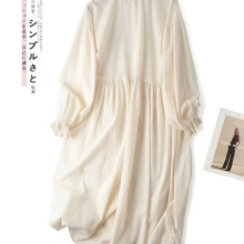 2025秋季新款女翻领日系棉连衣裙宽松女装中长裙百搭套头森系裙子