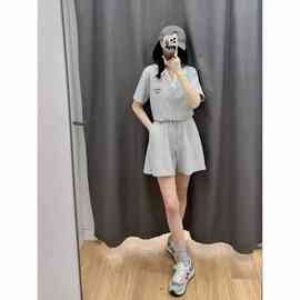 韩版时尚休闲运动服套装女夏季学生灰色短袖短裤减龄炸街两件套潮