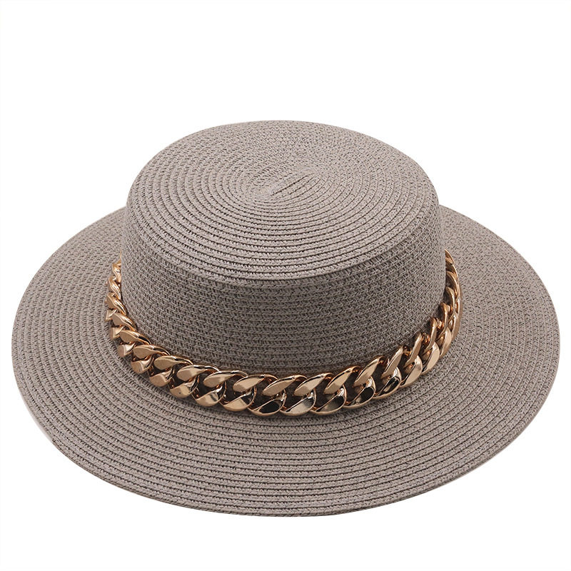 New Flat Top Hat Straw Hat Women's Summer Beach Hat Sun-proof Vacation Seaside Hat Flat Brim Fedora Hat display picture 17