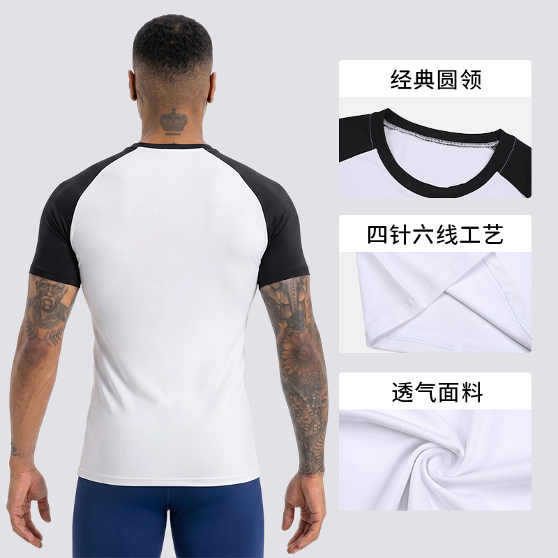 Camiseta deportiva de manga corta de verano para hombres, camisetas de correr al aire libre, cuello redondo, cuerpo ajustado, color rápido, ropa de secado, ropa de fitness transpirable