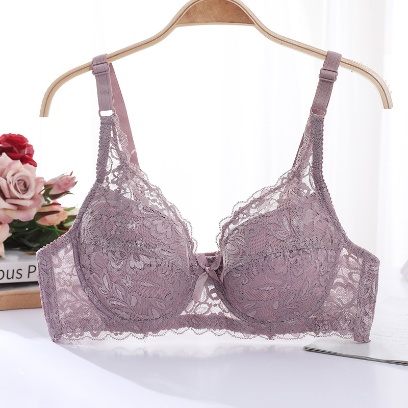 Gran tamaño sin esponja sujetador de mujer ajustable gran taza de encaje sexy delgado gran pecho pequeño ropa interior anti-caída image 13