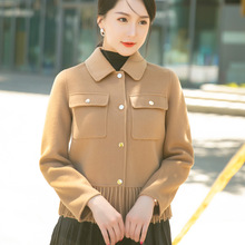 DB2010高端双面羊毛羊大衣绒短款韩版流苏纯色单排扣长袖外套秋新