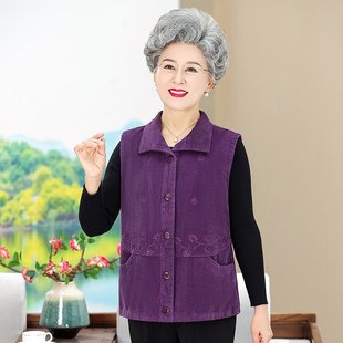 Middle-aged and elderly Vest Women's Spring and Autumn thin coat mother's cotton corduroy waistcoat plus size loose casual top