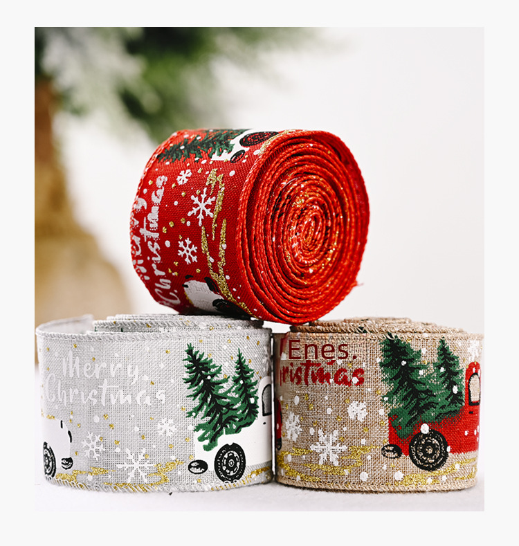 Haobei Creative nouvelle décoration de Noël fournitures couleur voiture impression ruban couleur décoration d'arbre de Noël ruban bande de couleur_voghion.com
