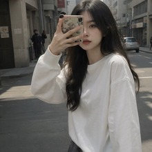 纯白色新疆棉250g重磅春季纯棉长袖T恤情侣T恤纯棉打底衫内搭上衣