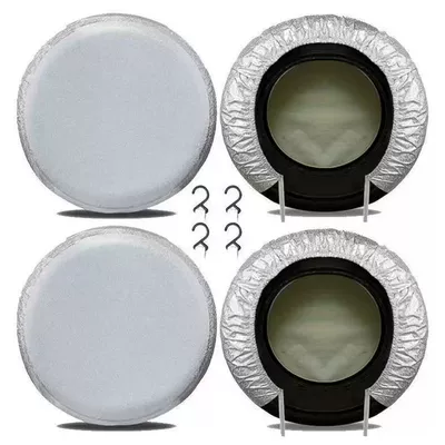 Tire Cover Rv Cover 420D Oxford Cloth Gray Car Tire Protection Sun Protection Tire Cover (Car clothing) - silver-fleece-lined-extra-thick-sedan-model-1-pack