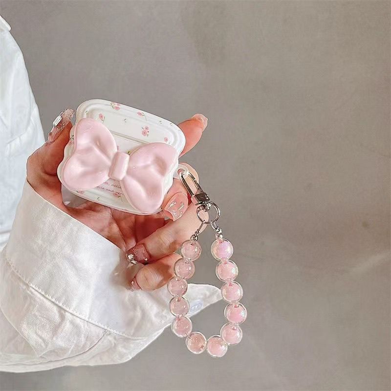 Ins arco rosa flor triturada para Airpods Pro3 Apple Bluetooth auriculares casco Airpods4 auriculares casco
