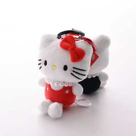 新款可爱珍珠KT猫毛绒玩具钥匙扣现货卡通草帽猫公仔包包挂饰配件