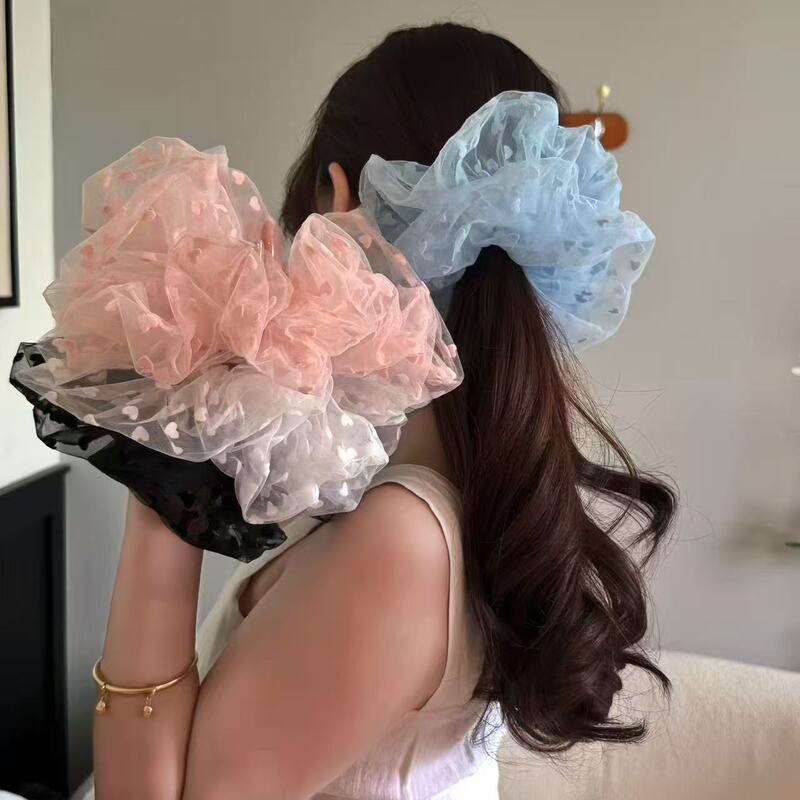 日本と韓国の高級愛腸ヘアバンド特大女の子植毛メッシュスーパー妖精純粋な甘いふわふわヘッドフラワー|undefined