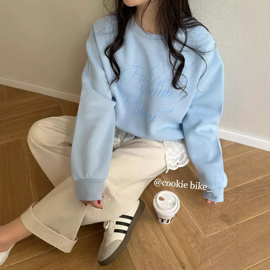 2025春季新款休闲卫衣女士长袖印花字母图案圆领宽松套头休闲百搭
