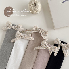 Double needle sensitive new children's socks women's autumn mid-calf socks floral bow Korean cotton socks pastoral solid color pile