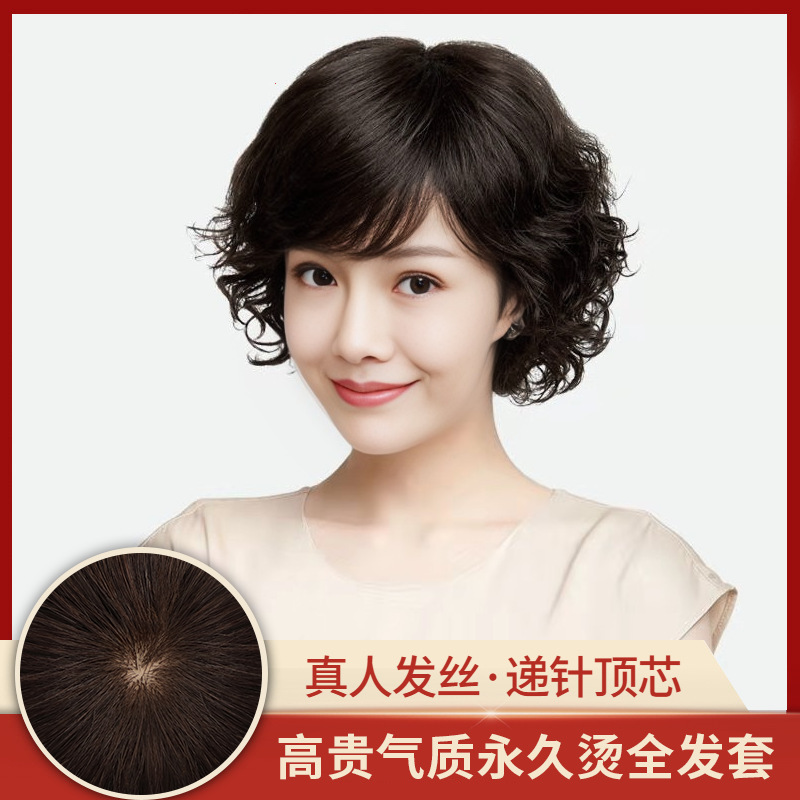 Women's Real Hair Wool Curly Wig Set, Age-Reducing, Natural and Realistic, Machine-Made Real Hair Style Women's Curly Wig Women's Real Hair Wool Curly Wig Set, Age-Reducing, Natural and Realistic, Machine-Made Real Hair Style Women's Curly Wig