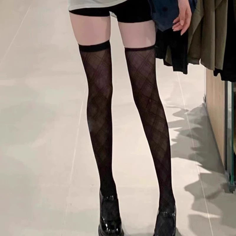 Japanese sexy summer thin high boots with diamond pattern, knee socks