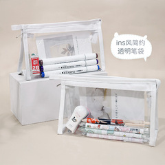 PVC Waterproof Pen Bag Large Capacity Simple Macaron Color Primary School Student Storage Bag Transparent Ins High-Quality Storage Bag