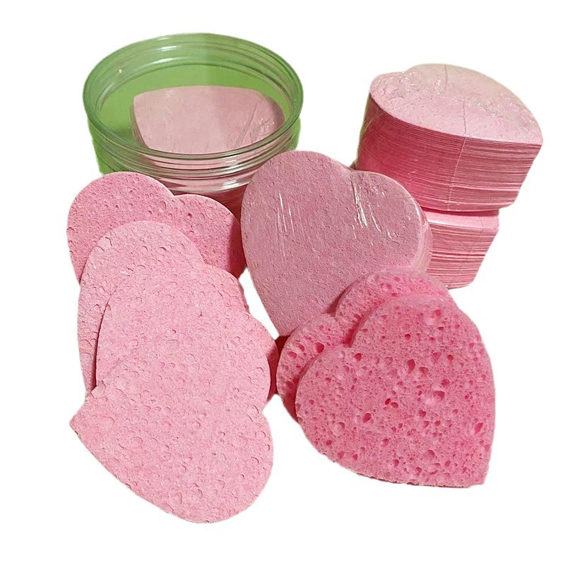 Transfronteriza Venta caliente amor en forma de corazón comprimido de pulpa de madera de algodón cara de lavado puff belleza removedor de maquillaje esponja de limpieza puff salon SP Limpieza de algodón