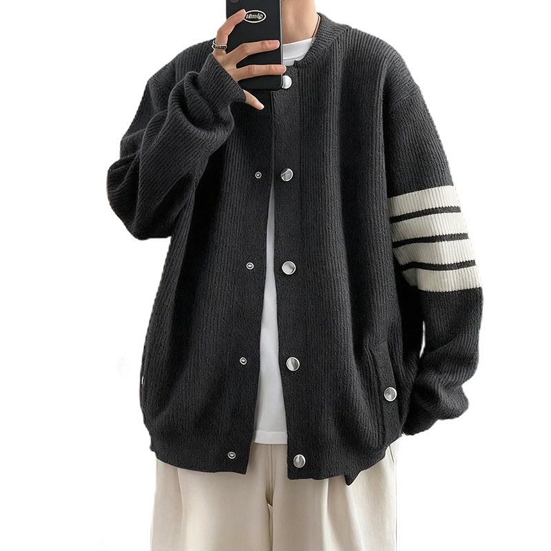 Explosiones transfronterizas de tamaño europeo de cuatro barras a rayas jersey suéter cardigán hombre chaqueta suéter fábrica al por mayor