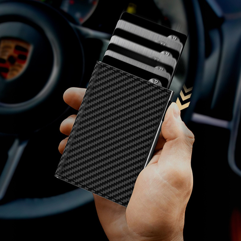 Cross-Border Men's Short Carbon Fiber Aluminum Alloy Card Holder Multi-Functional Large-Capacity Rfid Anti-Magnetic Aluminum Box Card Holder B011