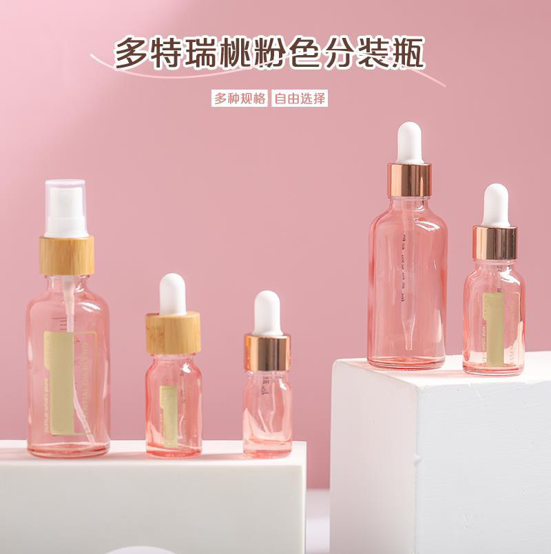 복숭아 핑크 에센셜 오일 Dropper 병 유리 에센스 병 혼합 빈 병 휴대용 향수 샘플 Dot Terry