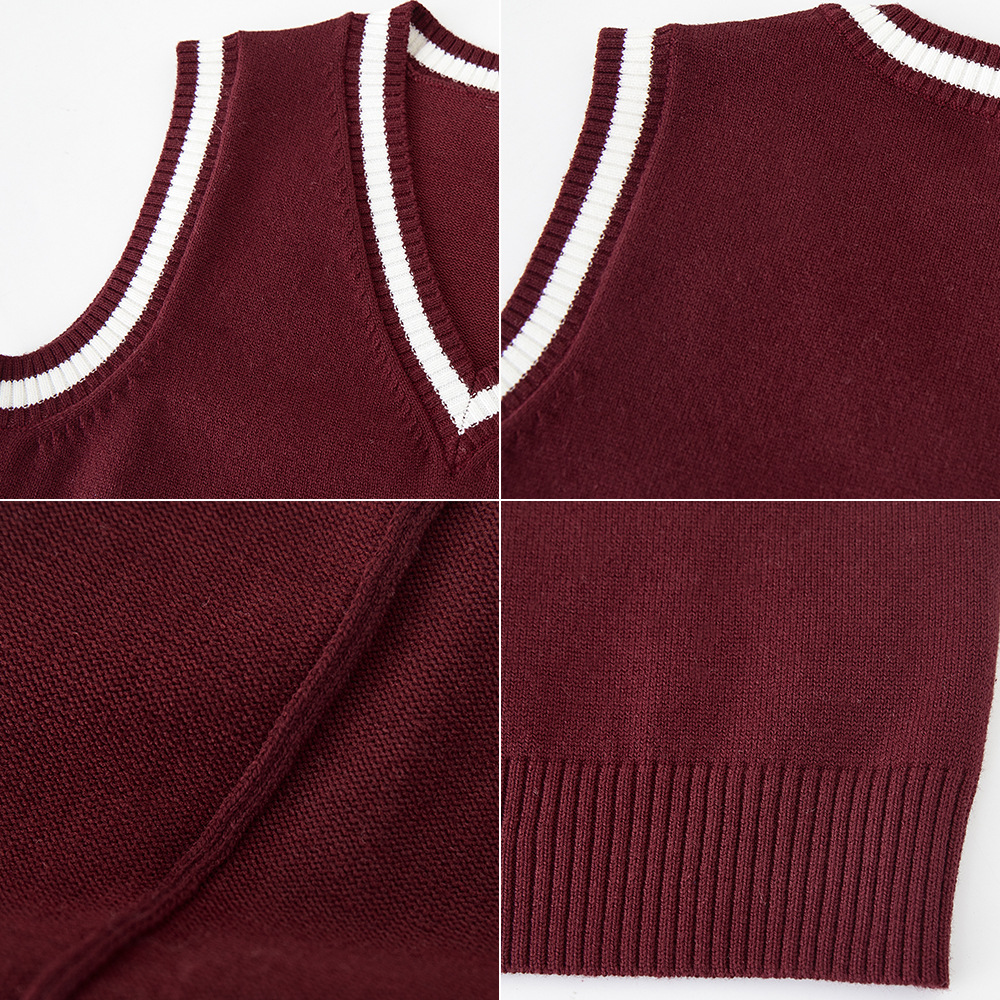 Nuevo estilo transfronterizo primavera y otoño cuello en V color de contraste suéter para niños grandes y medianos chaleco uniforme escolar al por mayor chaleco de punto para niñas
