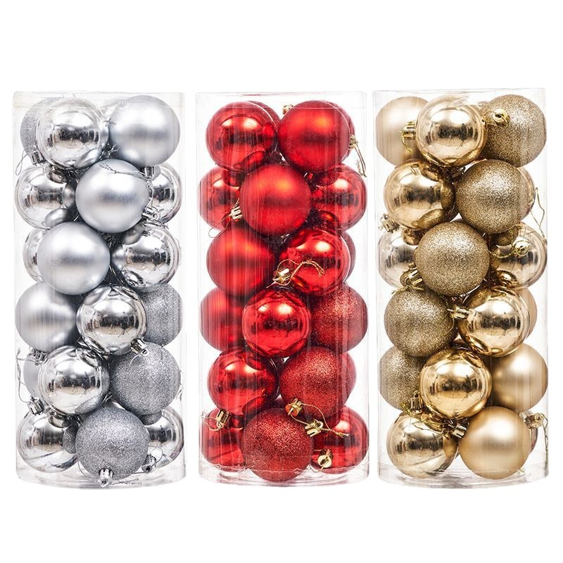 Adornos de Navidad 3/4/6/8cm24 juego de bolas de Navidad bolas de colores bolas de plástico galvanizado colgante de árbol de Navidad