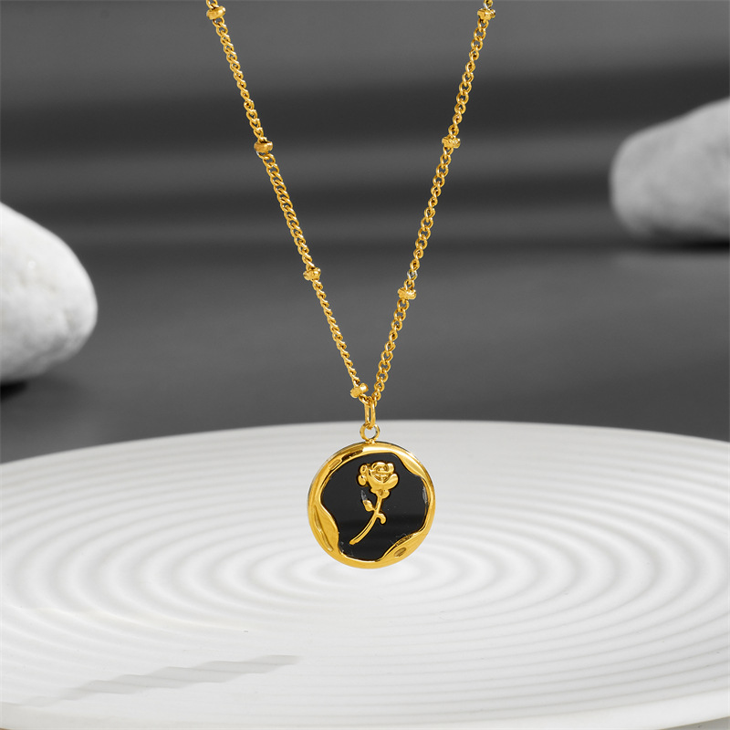 304 Stainless Steel Pendant Material Acrylic Inlay Material Pendant Necklace Classification 304 Stainless Steel Chain Material PVD Coated Real Gold Plated 18K Gold Flower Titanium Steel Elegant Waterproof Non Tarnish Titanium Steel Pendant Necklace
